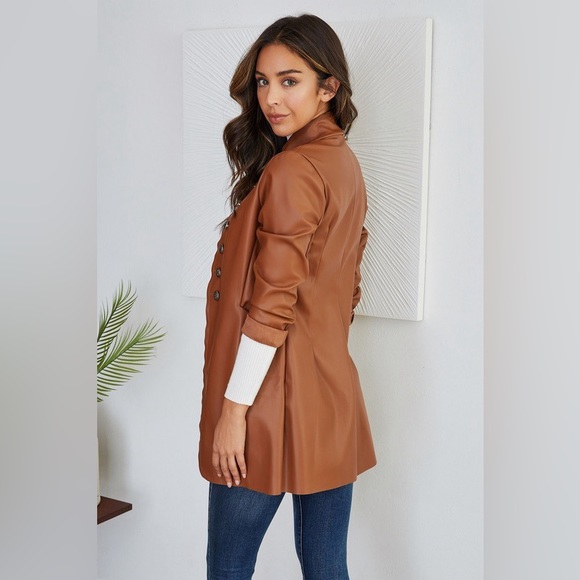 (516181-PU-CML) WOMEN PU SOLID SARGENT PEPPER JACKET - Picture 2 of 3